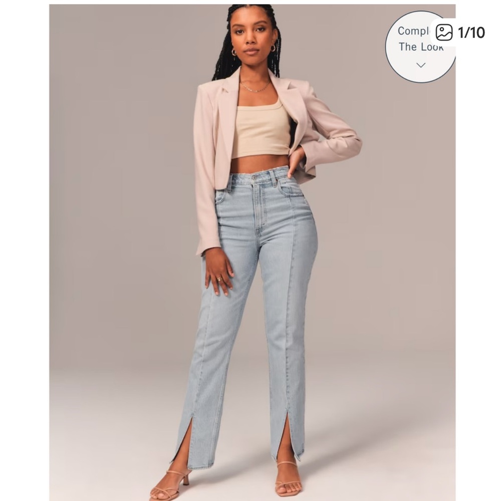 Abercrombie & Fitch Light Blue High-Rise Straight Jeans with Front Slits